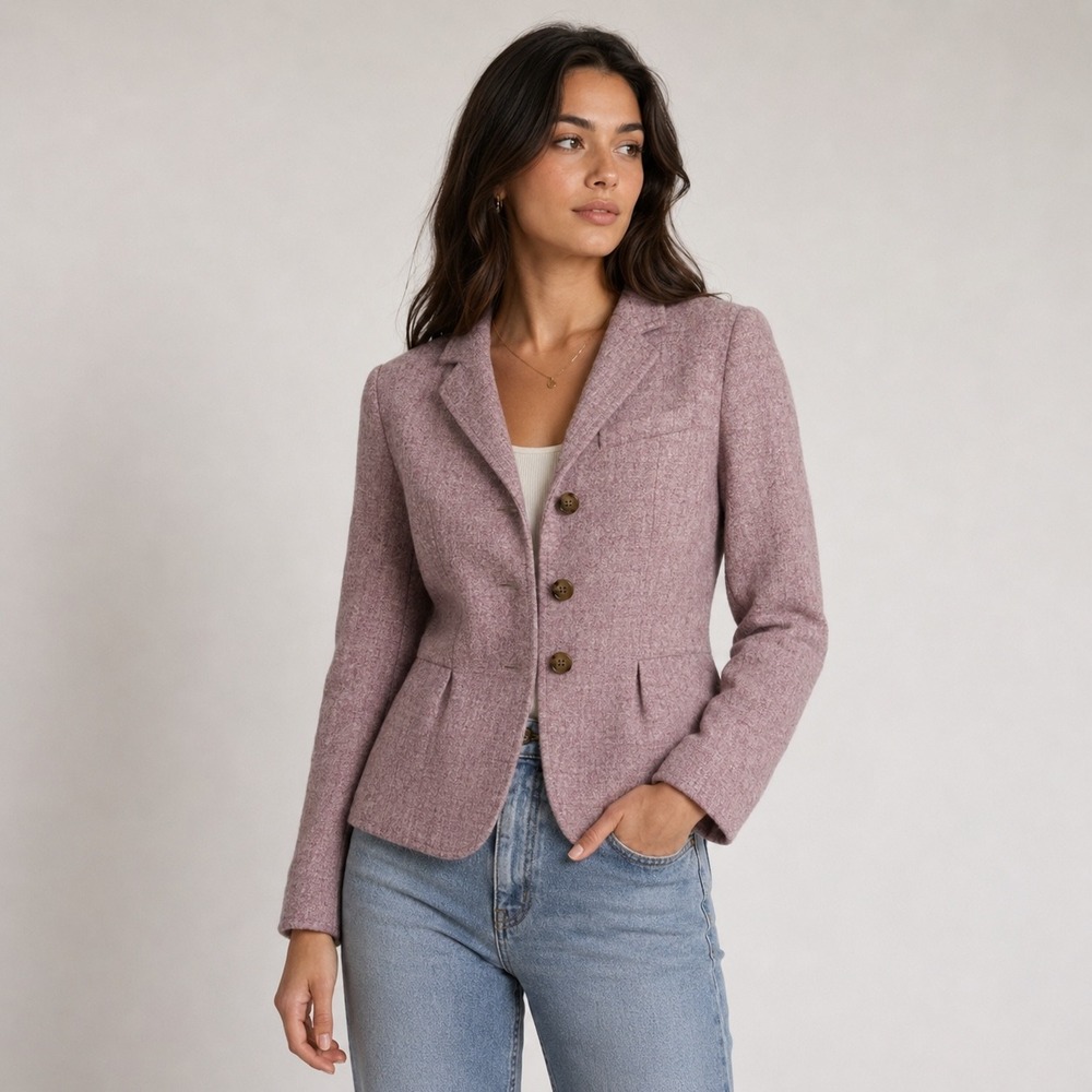 Talbots Tweed Blazer Jacket Womens 2P Coquette Pink‎ 100% Wool Peplum Hem